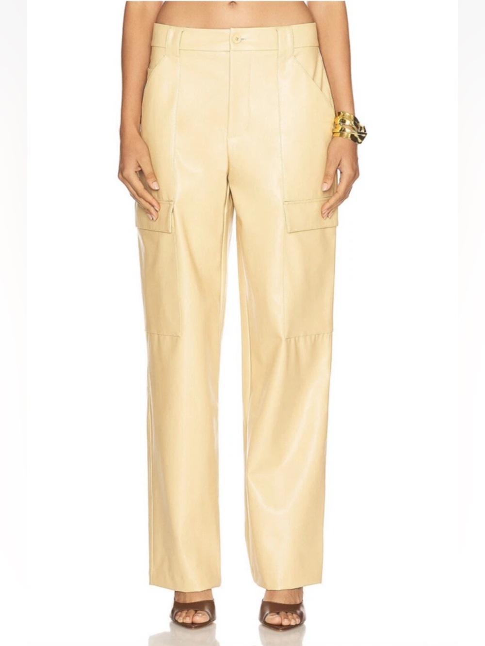 Helsa Waterbased Faux Leather Cargo Pants Straight Leg Tan Beige Revolve